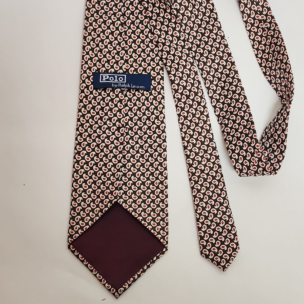 Polo By Ralph Lauren Brown, Red Cream Paisley Tie 100% Silk Hand Finished